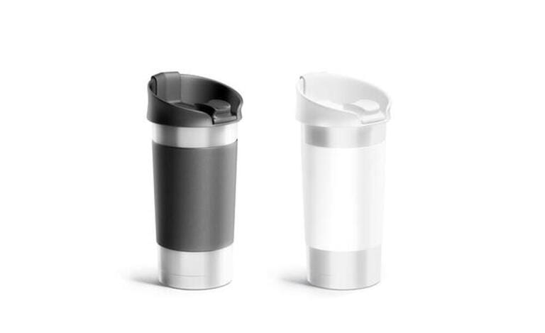 Blank silver travel mug black and white sleeve mockup set, isolated, 3d rendering. Empty thermal bottle with lid mock up, side view. Journey packaging for hot coffee or tea template. Blank silver travel mug black and white sleeve mockup set, isolated, 3d rendering. Empty thermal bottle with lid mock up, side view. Journey packaging for hot coffee or tea template.
