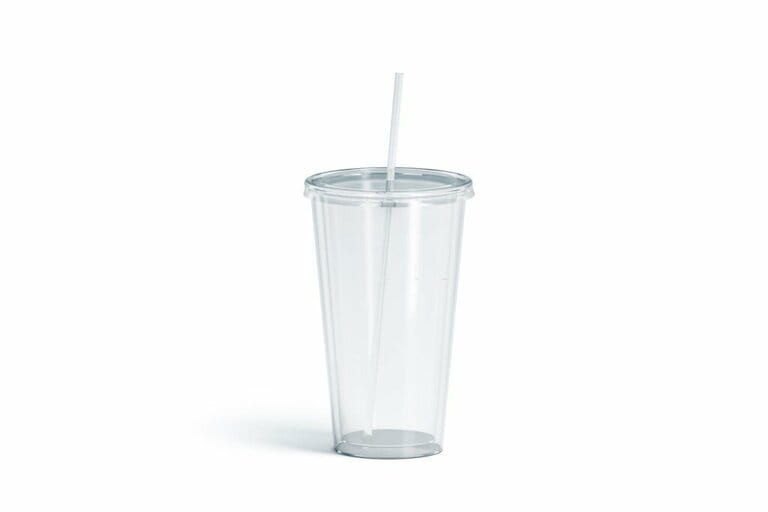 Blank transparent white acrylic tumbler with straw mockup, isolated